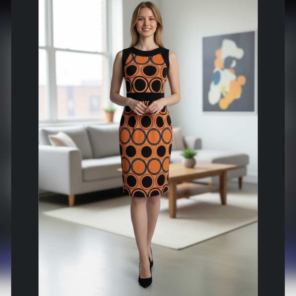 🍀BANANA REPUBLIC - ORANGE & NAVY GEOMETRIC DRESS 🍀